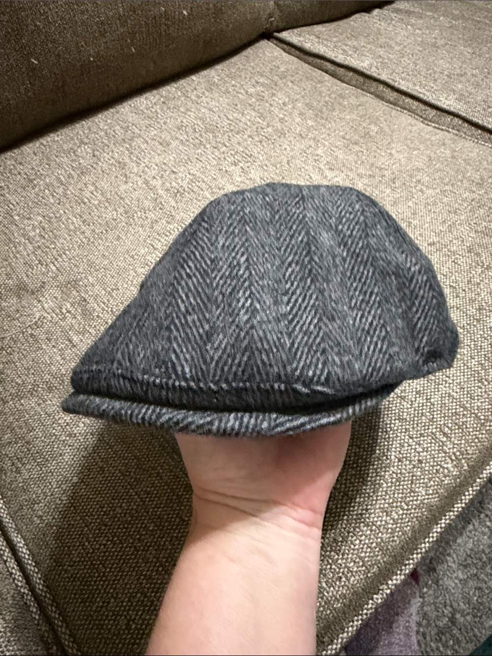 Gray Herringbone tweed flat cap embroidered with Morro Bay Golf Course INFINITY